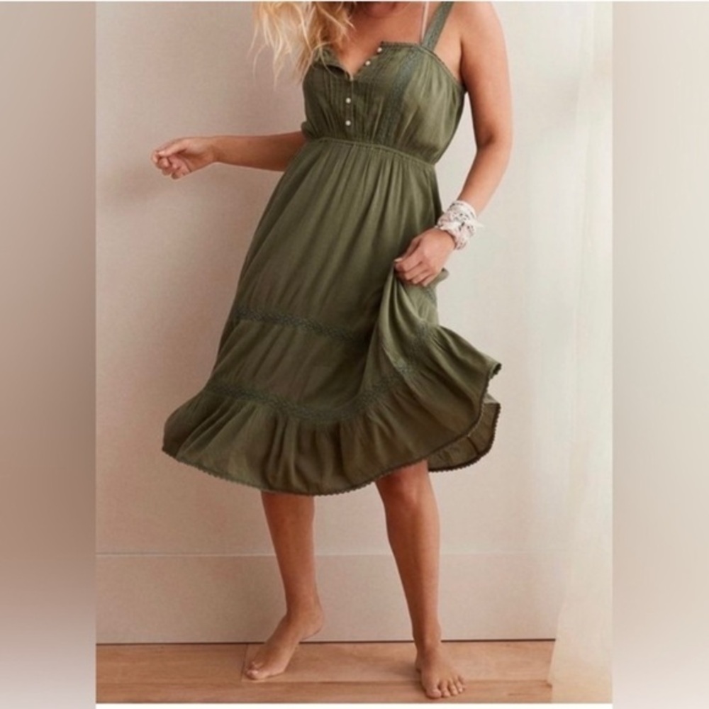 Aerie Olive Green Midi Tank Thick Spaghetti Strap Dress